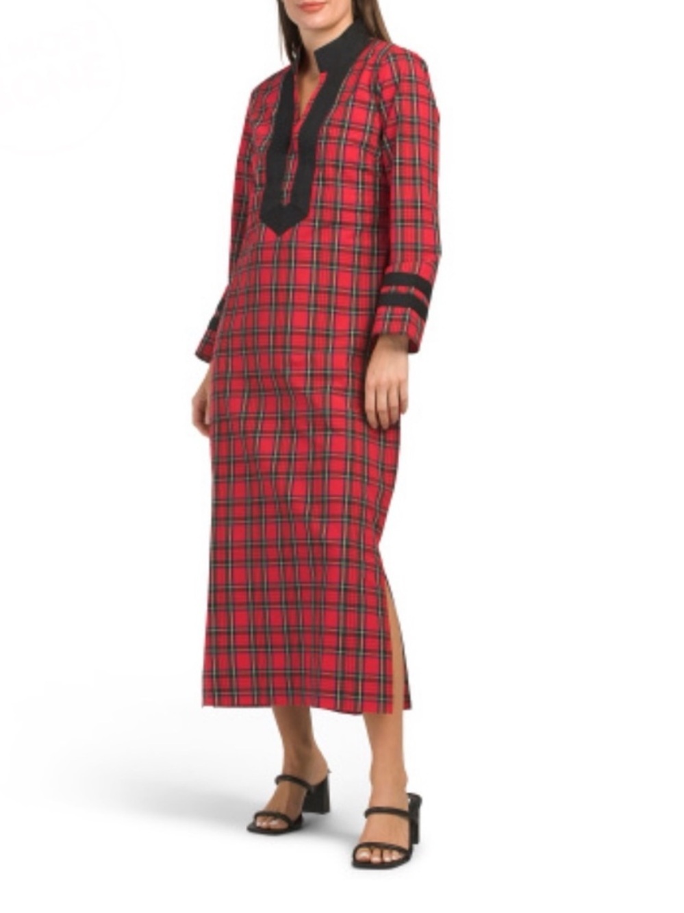 Sail to Sable Red Tartan Cotton high neck maxi Tunic Dress Size XS. Retail $168